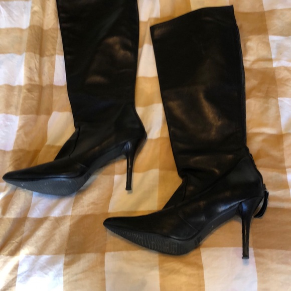 SOLD:Stuart Weitzman Pointed Toe Leather Boots - Picture 1 of 10